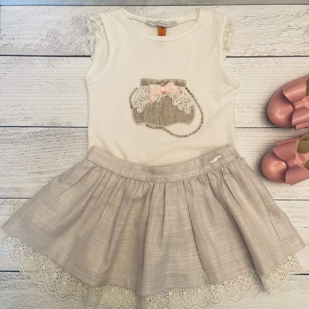 Mayoral Chic Girls Purse Shirt and Skirt Set Size 4